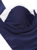 [US Warehouse] Navy Blue 1950s Pleated Halter Swimsuit