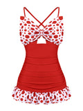 1930s Polka Dot Bowknot Patchwork Swimsuit