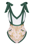 1950s V-Neck Flowers Lacing Swimsuit & Cover Up