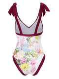 1950s V-Neck Flowers Lacing Swimsuit & Cover Up