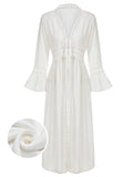 White 1960s Solid V-neck Wrap Cover-up