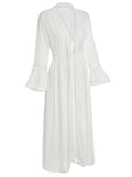 White 1960s Solid V-neck Wrap Cover-up