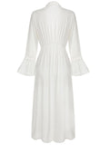 White 1960s Solid V-neck Wrap Cover-up