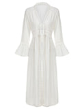 White 1960s Solid V-neck Wrap Cover-up