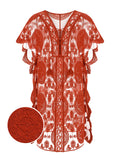 Red 1960s Embroidery Hollow Wrap Cover-up