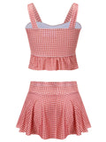 Pink 1940s Plaid Lace up Swimsuit