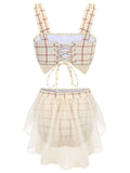 1950s Bowknot Plaid Mesh Patchwork Swimsuit