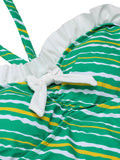 [US Warehouse] Green 1930s Stripe Off-Shoulder Halter Swimsuit