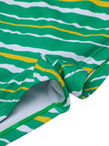 [US Warehouse] Green 1930s Stripe Off-Shoulder Halter Swimsuit