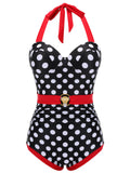 Black & Red 1950s Dots Halter Swimsuit