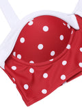 White & Red 1950s Polka Dots Patchwork Swimsuit