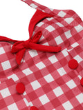 Red 1950s Plaids Added Bowknot Swimsuit