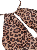 [US Warehouse] Brown 1930s Leopard V-Neck Halter Swimsuit