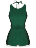 Green 1940s Sleeveless Backless Halter Swimsuit