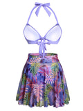 1940s Flowers Lace-Up Halter Swimsuit