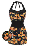 Black 1950s Antique Flower Lapel Swimsuit