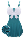 Blue 1930s Bow Halter One-piece Swimsuit