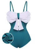 Blue 1930s Bow Halter One-piece Swimsuit