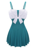 Blue 1930s Bow Halter One-piece Swimsuit