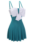 Blue 1930s Bow Halter One-piece Swimsuit