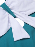 Blue 1930s Bow Halter One-piece Swimsuit