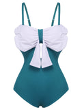 Blue 1930s Bow Halter One-piece Swimsuit