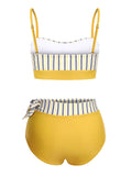 2PCS Yellow 1940s Striped Patchwork Swimsuit