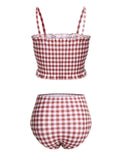 Red 1940s Plaid Strap Ruffle Swimsuit