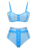 Blue 1950s Button Patchwork Swimsuit
