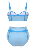 Blue 1950s Button Patchwork Swimsuit