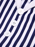 [US Warehouse] Navy Blue 1930s Stripe Patchwork Swimsuit
