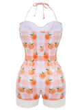 Pink 1940s Peach Plaid Halter Swimsuit