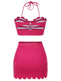 Rose Pink 1940s Stripes Halter Bikini Set