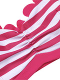 [US Warehouse] Rose Pink 1940s Stripes Halter Bikini Set
