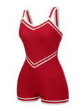 Red 1940s Solid Patchwork V-Neck Swimsuit