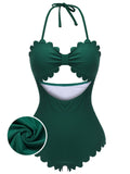 [US Warehouse] Dark Green 1940s Solid Halter One-piece Swimsuit