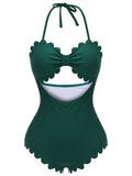 [US Warehouse] Dark Green 1940s Solid Halter One-piece Swimsuit