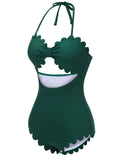 [US Warehouse] Dark Green 1940s Solid Halter One-piece Swimsuit