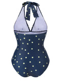 Blue 1960s Polka Dot Patchwork Halter Swimsuit