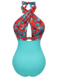 1950s Bow Tie Floral Cross Straps Swimsuit
