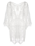 White V-Neck Embroidered Lace Cover-up