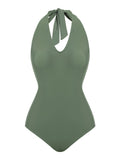 Green 1940s Floral Halter One-Piece Swimsuit