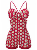 [US Warehouse] Red 1950s Strap Floral One-piece Swimsuit
