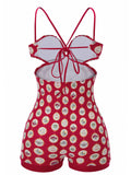 Red 1950s Strap Floral One-piece Swimsuit