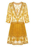 Yellow 1960s Lace Crochet Cutout Cover Up