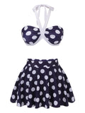 Navy Blue 1940s Polka Dot Halter Swimsuit