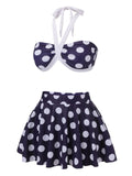 Navy Blue 1940s Polka Dot Halter Swimsuit