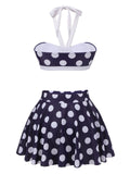Navy Blue 1940s Polka Dot Halter Swimsuit