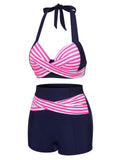 Pink & Blue 1950s Striped Halter Swimsuit