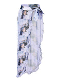 1960s Watercolored Ruffles Cover-Up Strap Swimsuit